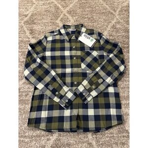 Women's Size Small Stio Long Sleeve Flannel Button Up Shirt Green‎ Blue NWT NEW